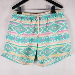 Chubbies Swim Trunks Shorts Mens XL Teal Pastel Aztec Geometric Print Made USA